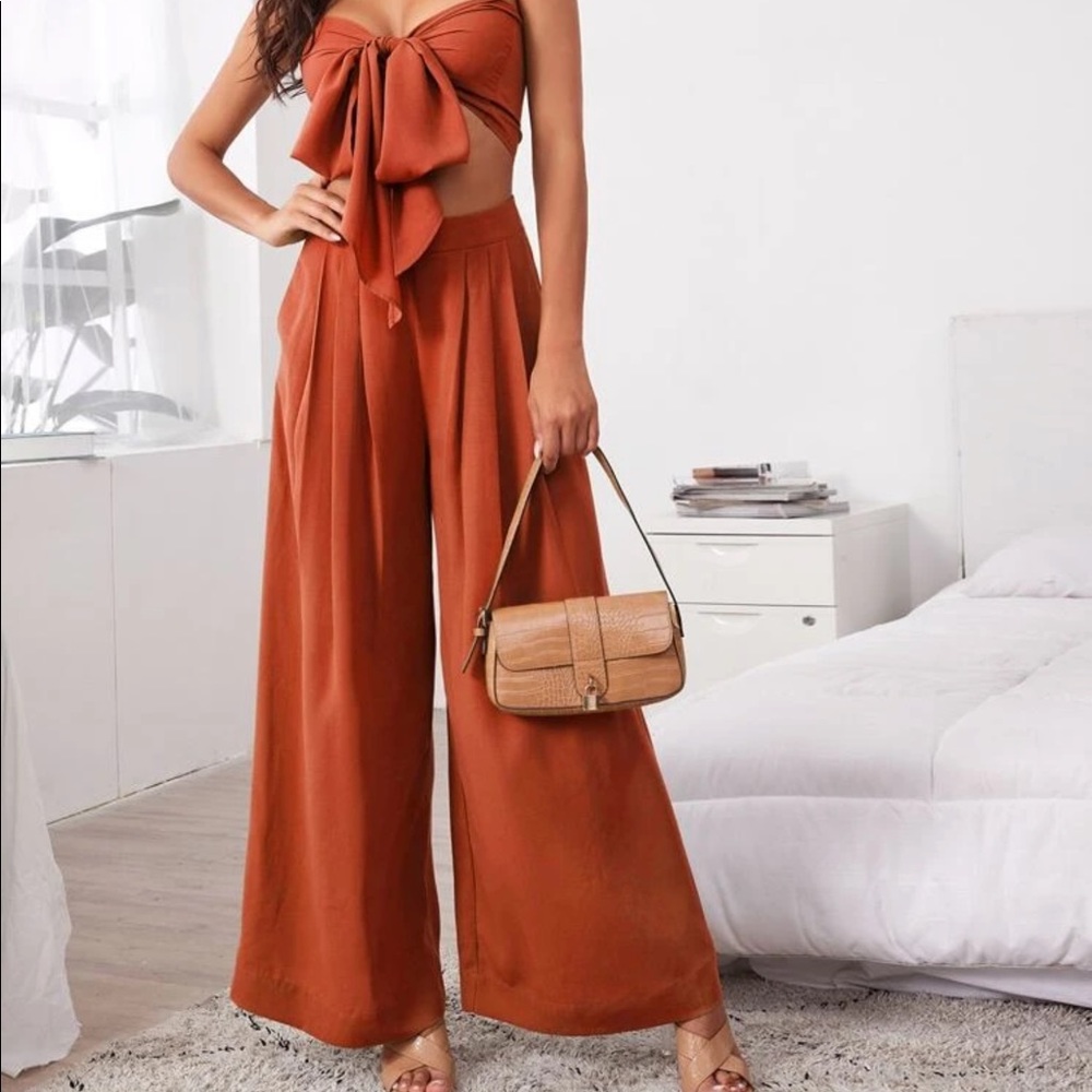 Rust Tie Tube Top & Wide Leg Pants
